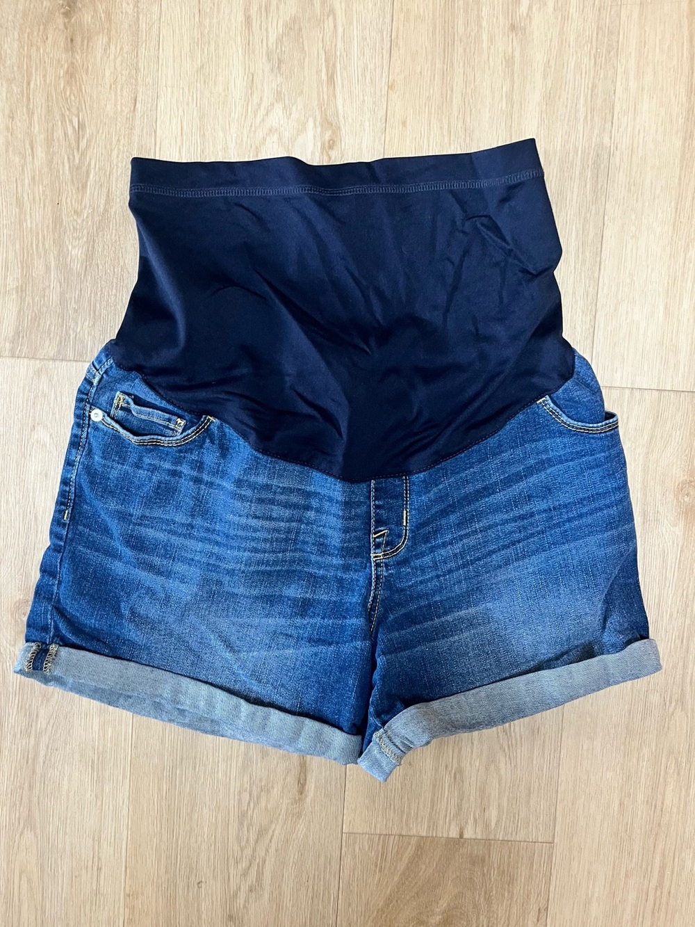 Maternity Denim Shorts with Dark Blue Overband